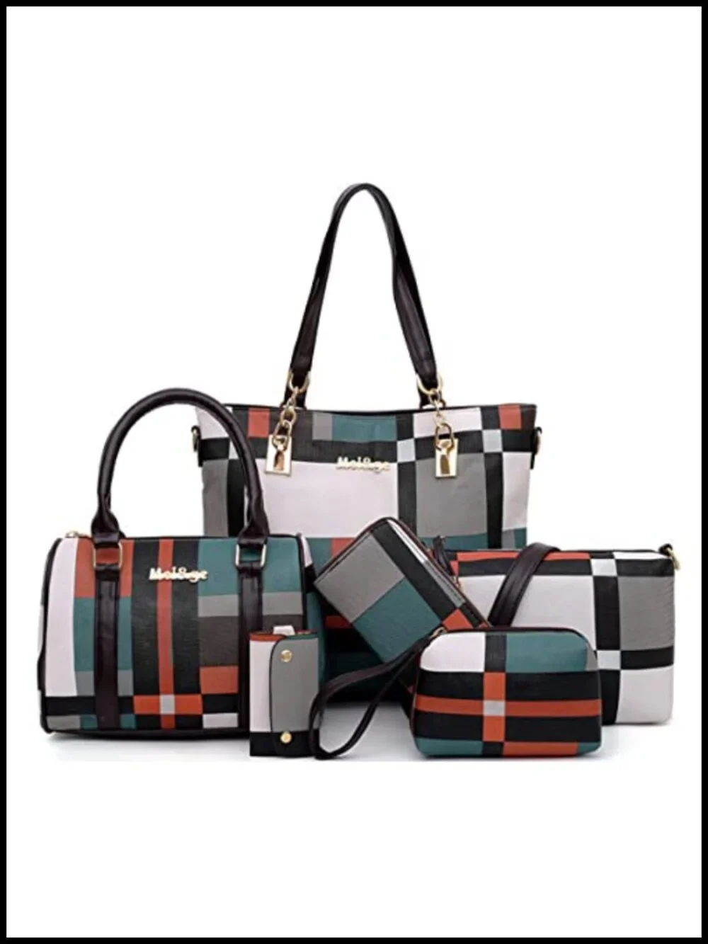 6-Piece PU Leather Handbag Set with Tote, Satchel, Crossbody & Wristlet
